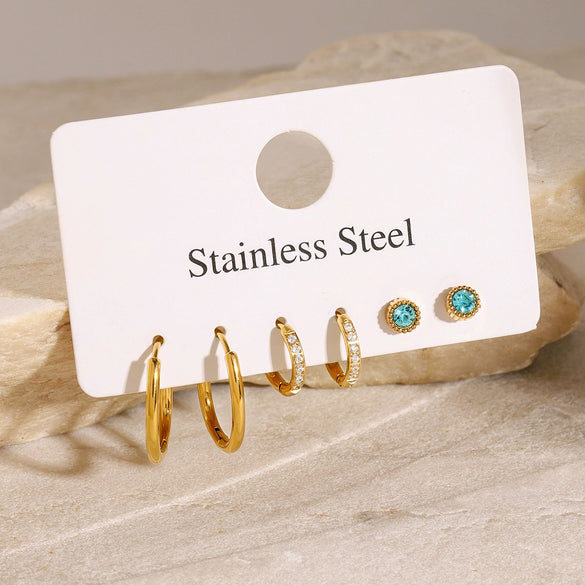 Stainless Steel Geometric Earrings With Rhinestones And Electroplating Treatment For Women