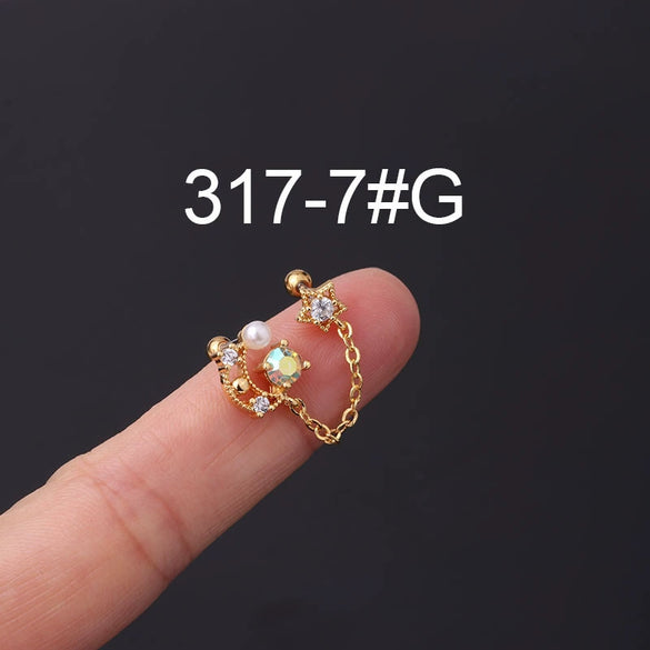 Stainless Steel Geometric Electroplated Ear Bone Screw Ball Piercing Earring