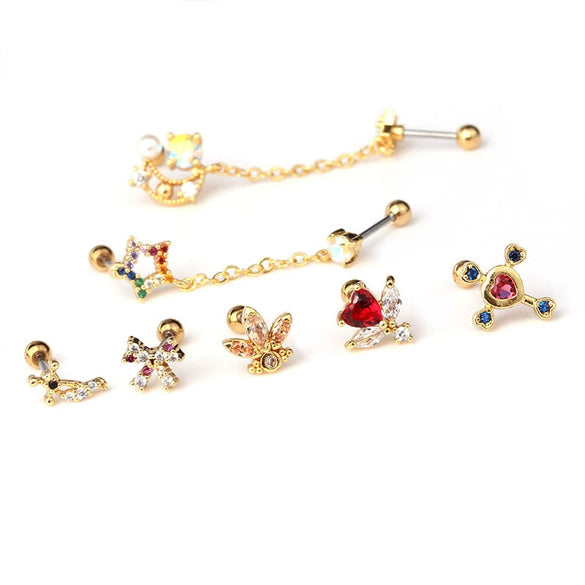 Stainless Steel Geometric Electroplated Ear Bone Screw Ball Piercing Earring