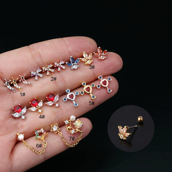 Stainless Steel Geometric Electroplated Ear Bone Screw Ball Piercing Earring