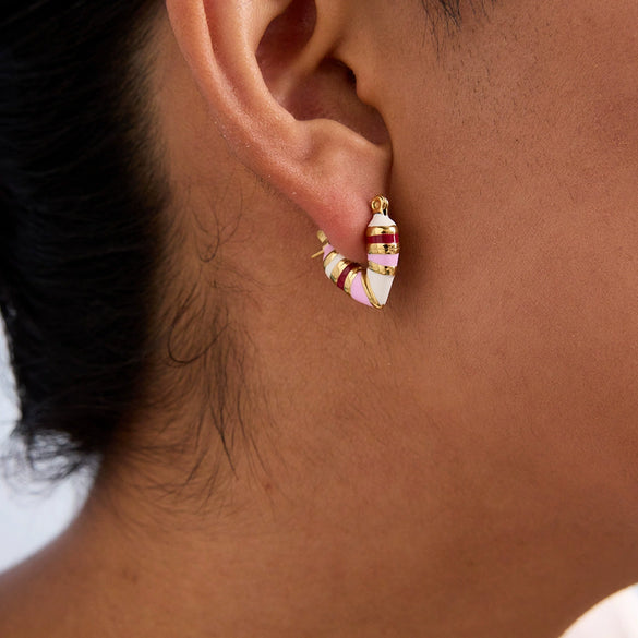 Stainless Steel Geometric Electroplated Light Luxury Pink Oil Dropping Women's Earrings