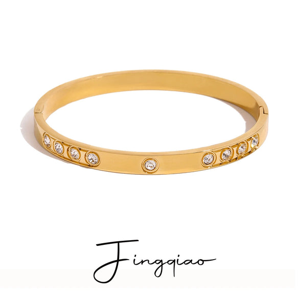 Stainless Steel Geometric Electroplated Rhinestone Buckle Bracelet