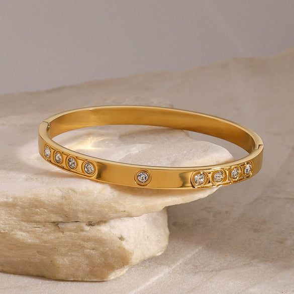 Stainless Steel Geometric Electroplated Rhinestone Buckle Bracelet