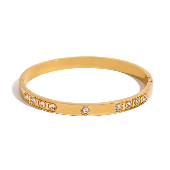 Stainless Steel Geometric Electroplated Rhinestone Buckle Bracelet