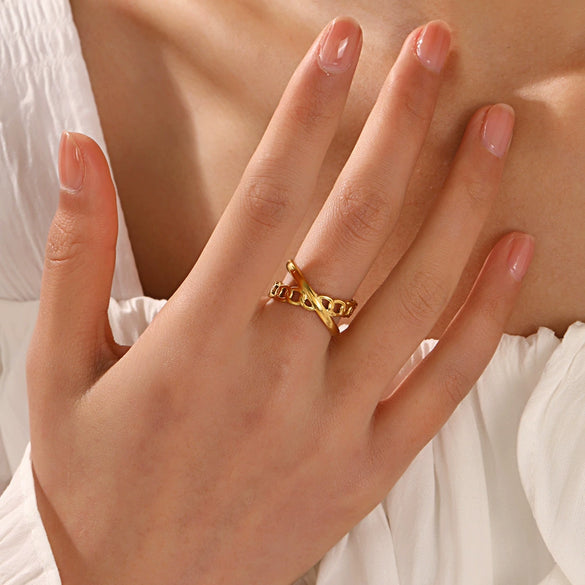 Stainless Steel Geometric Electroplated Ring For Women