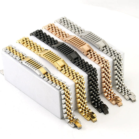 Stainless Steel Geometric Electroplated Watch Strap Chain Bracelet Trendy Unisex Metal Jewelry