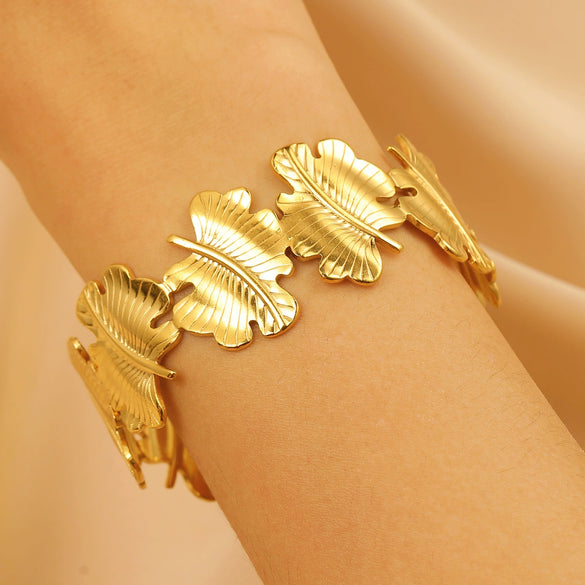Stainless Steel Geometric Electroplated Wide Face Spring Open Bracelet