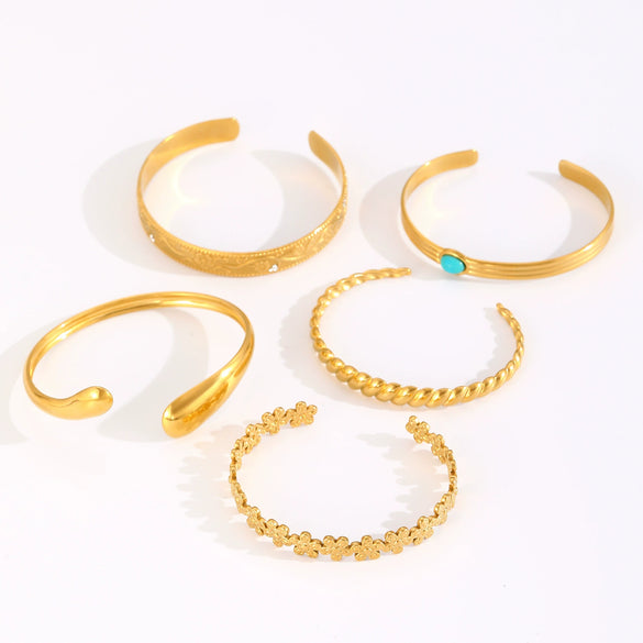 Stainless Steel Geometric Electroplated Wide Face Spring Open Bracelet