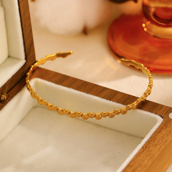 Stainless Steel Geometric Electroplated Wide Face Spring Open Bracelet
