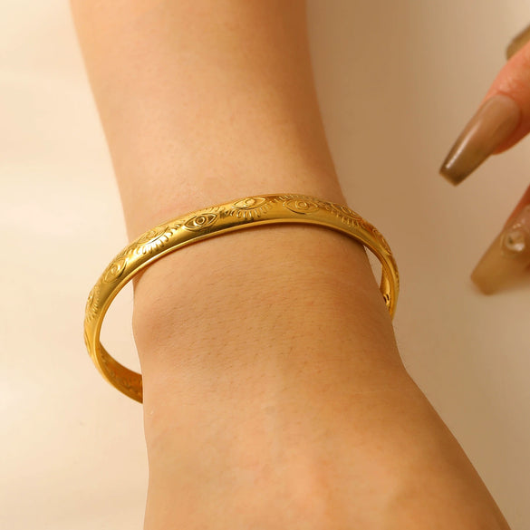 Stainless Steel Geometric Electroplated Wide Face Spring Open Bracelet