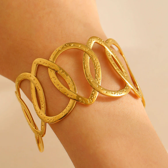 Stainless Steel Geometric Electroplated Wide Face Spring Open Bracelet