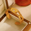 Stainless Steel Geometric Electroplated Wide Face Spring Open Bracelet
