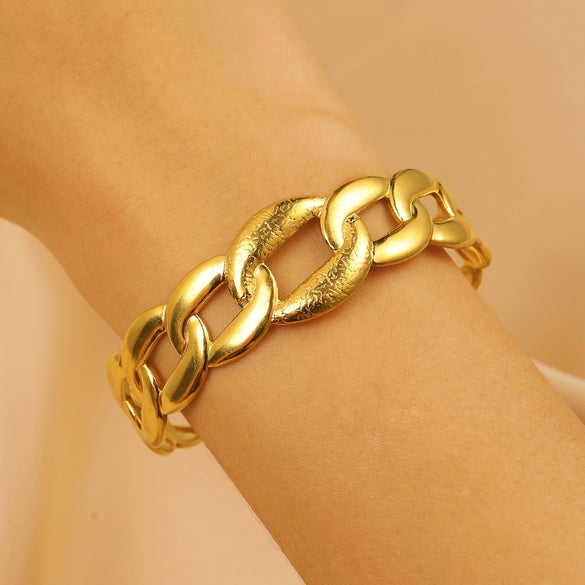 Stainless Steel Geometric Electroplated Wide Face Spring Open Bracelet