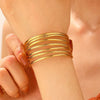 Stainless Steel Geometric Electroplated Wide Face Spring Open Bracelet