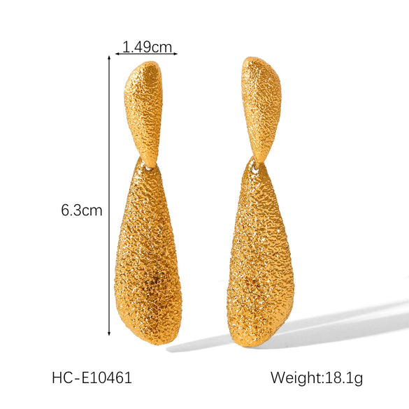 Stainless Steel Geometric Electroplated Women's Earrings With Heart And Drop Shape Pendant