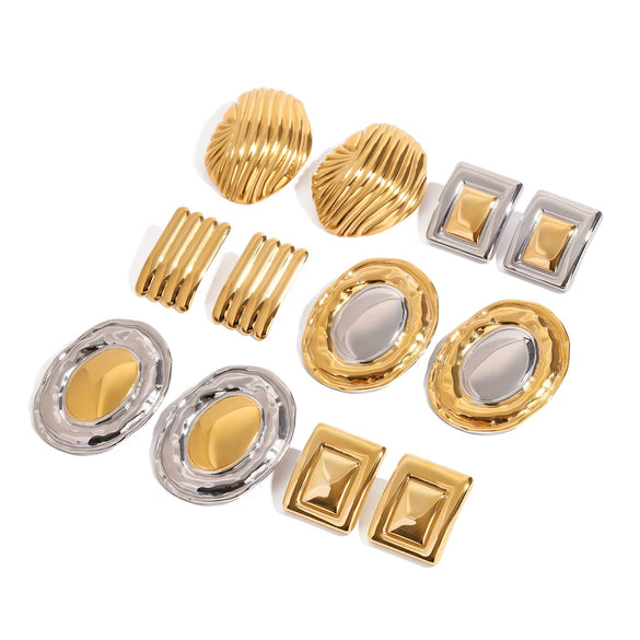 Stainless Steel Geometric Electroplated Women's Exaggerated Cat's Eye Stone Earrings