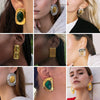Stainless Steel Geometric Electroplated Women's Exaggerated Cat's Eye Stone Earrings