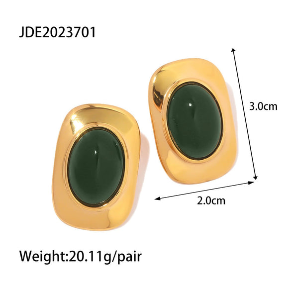 Stainless Steel Geometric Electroplated Women's Exaggerated Cat's Eye Stone Earrings