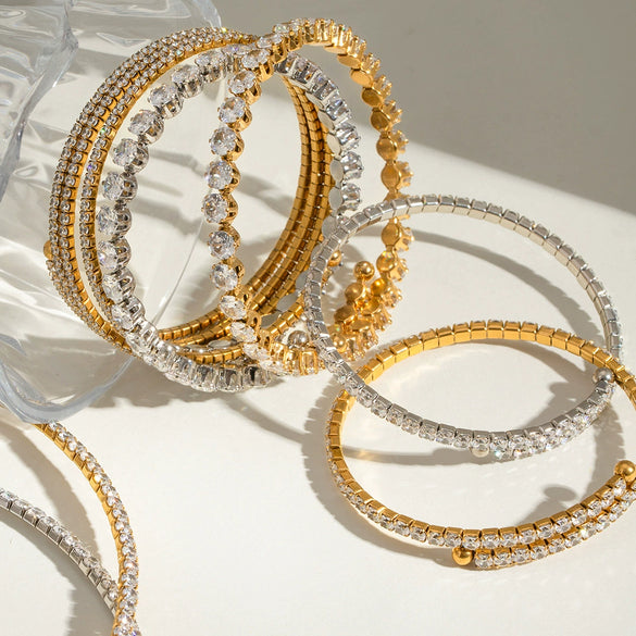 Stainless Steel Geometric Electroplated Zircon Opening Bracelet Jewelry