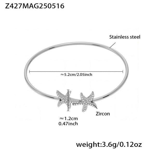 316L Stainless Steel Geometric Electroplating Starfish Flower Shell Open Thin Circle Bracelet Hand Jewelry