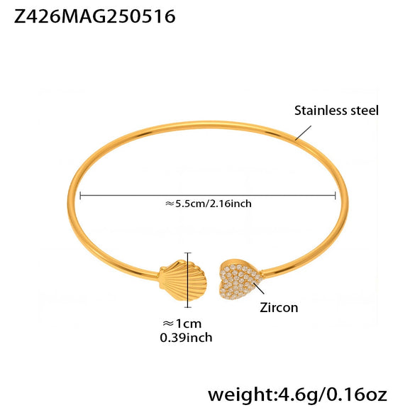 316L Stainless Steel Geometric Electroplating Starfish Flower Shell Open Thin Circle Bracelet Hand Jewelry