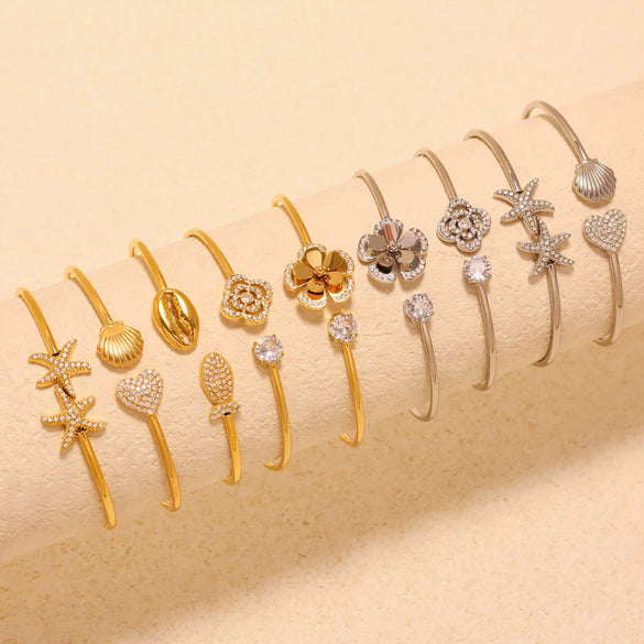 316L Stainless Steel Geometric Electroplating Starfish Flower Shell Open Thin Circle Bracelet Hand Jewelry