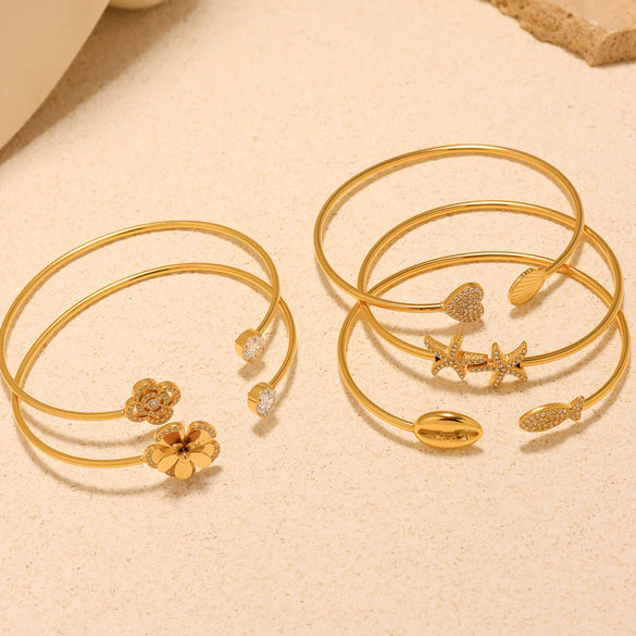 316L Stainless Steel Geometric Electroplating Starfish Flower Shell Open Thin Circle Bracelet Hand Jewelry