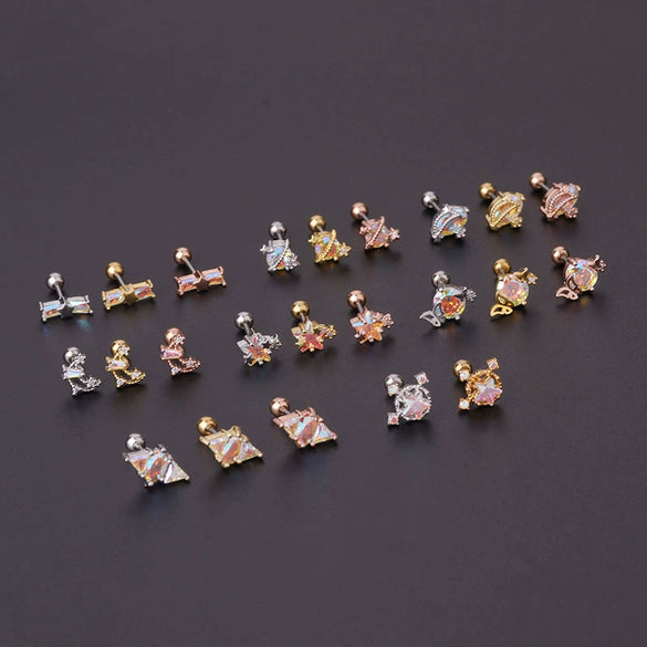 Stainless Steel Geometric Electroplating Women's Ear Nail Puncture Earrings
