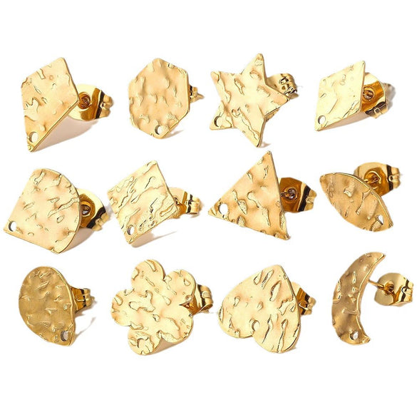 Stainless Steel Geometric Embossed Earring Piece Jewelry Accessories For Earrings Making With Electroplating And 18K Gold Plating