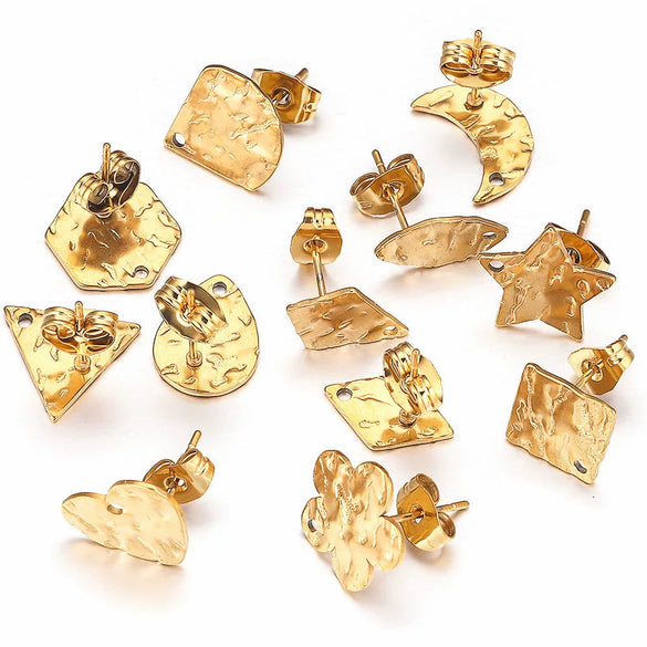 Stainless Steel Geometric Embossed Earring Piece Jewelry Accessories For Earrings Making With Electroplating And 18K Gold Plating