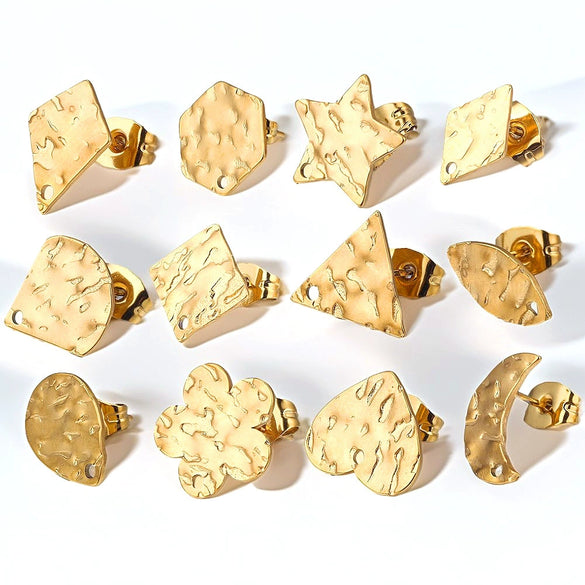 Stainless Steel Geometric Embossed Earring Piece Jewelry Accessories For Earrings Making With Electroplating And 18K Gold Plating