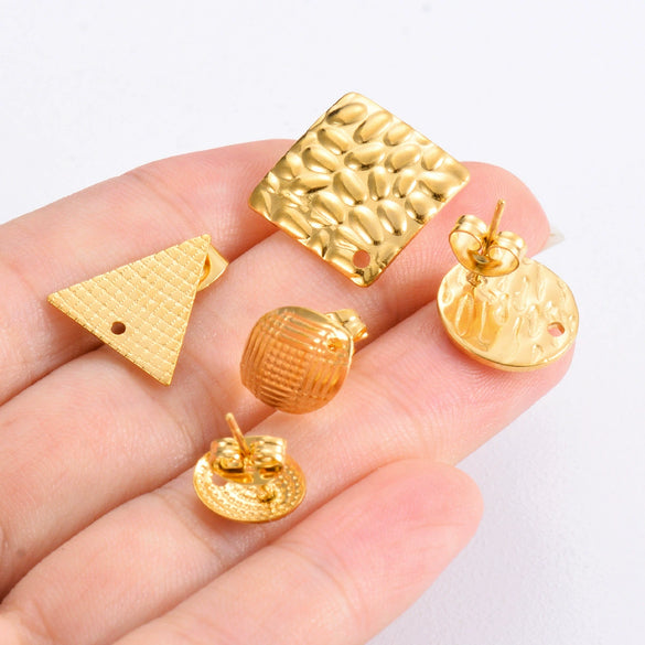 Stainless Steel Geometric Embossed Electroplated Earrings For Diy Making