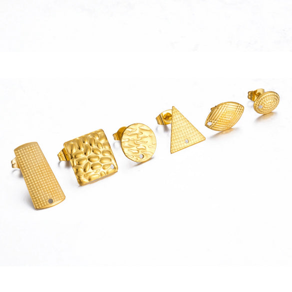 Stainless Steel Geometric Embossed Electroplated Earrings For Diy Making