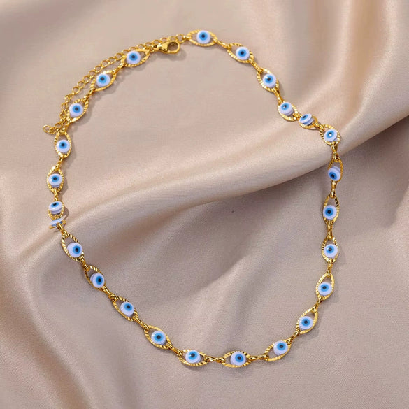 Stainless Steel Geometric Enamel Devil's Eye Clavicle Chain Necklace Electroplated Jewelry