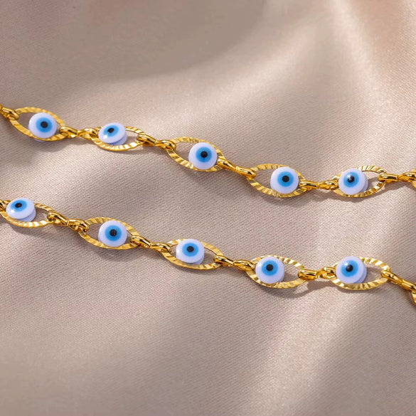 Stainless Steel Geometric Enamel Devil's Eye Clavicle Chain Necklace Electroplated Jewelry