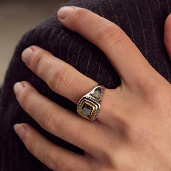 Stainless Steel Geometric Exaggerated Earrings And Retro Ring Jewelry With Electroplating