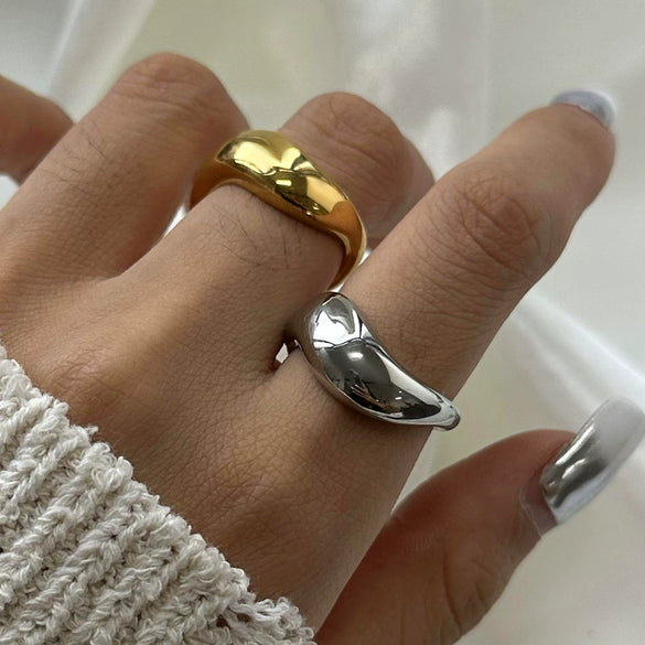 Stainless Steel Geometric Exaggerated Ring With Electroplating For Women