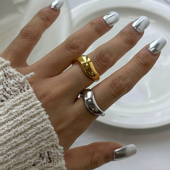Stainless Steel Geometric Exaggerated Ring With Electroplating For Women