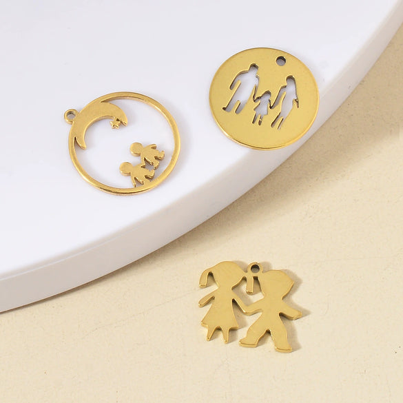 Stainless Steel Geometric Family Round Happiness Diy Pendant Jewelry Accessories