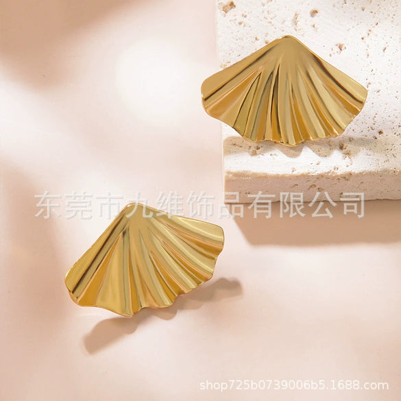 Stainless Steel Geometric Fanshaped Earrings Polish Style