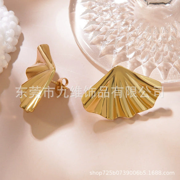 Stainless Steel Geometric Fanshaped Earrings Polish Style