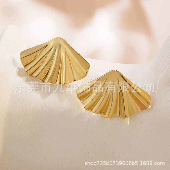 Stainless Steel Geometric Fanshaped Earrings Polish Style