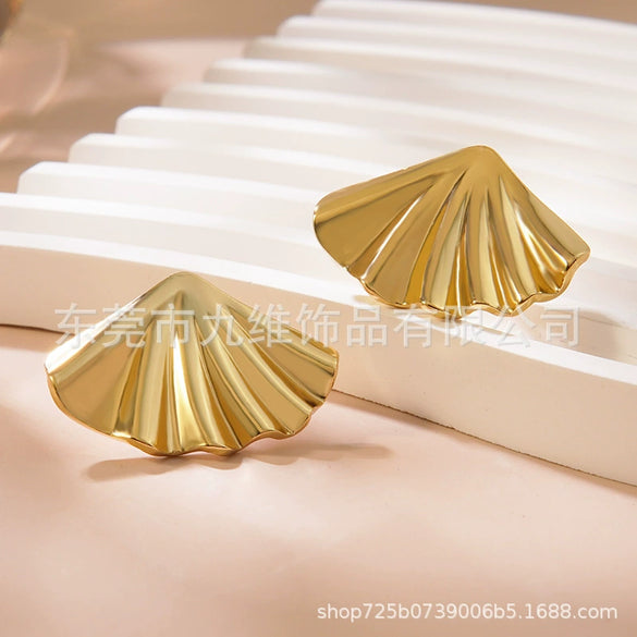 Stainless Steel Geometric Fanshaped Earrings Polish Style