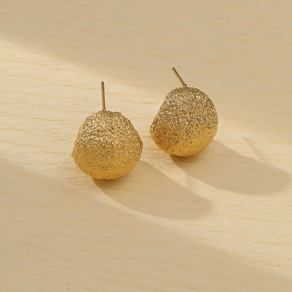 Stainless Steel Geometric Fashion Exaggerated Electroplated Frosted Fold Texture Earrings For Women