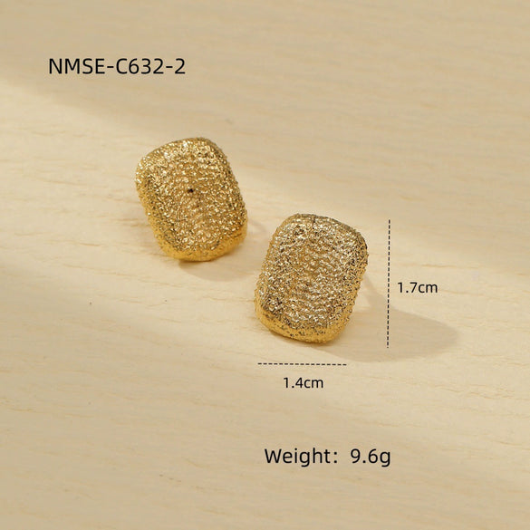 Stainless Steel Geometric Fashion Exaggerated Electroplated Frosted Fold Texture Earrings For Women