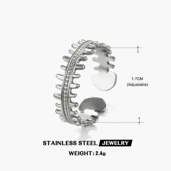 Stainless Steel Geometric Fish Bone Ring For Women 18K Goldplated Electroplated