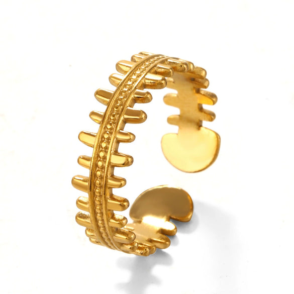 Stainless Steel Geometric Fish Bone Ring For Women 18K Goldplated Electroplated