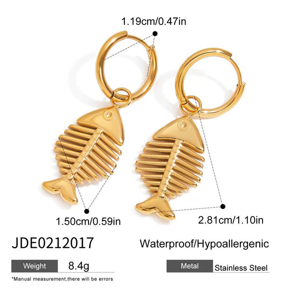 Stainless Steel Geometric Fishbone Pendant Women's Earrings With Electroplating