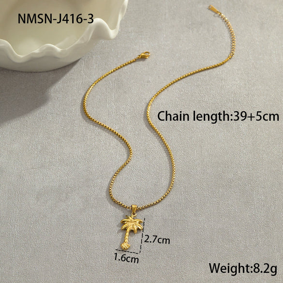 Stainless Steel Geometric Fishtail Pendant Necklace Electroplated With 18K Gold For Women