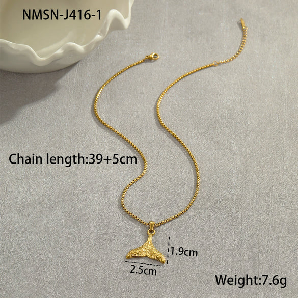 Stainless Steel Geometric Fishtail Pendant Necklace Electroplated With 18K Gold For Women